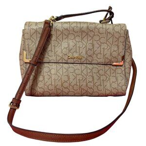 Calvin Klein Beige Leather Logo Shoulder and Hand Women's Bag